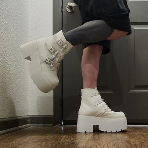 Demonia Ashes-55 White Vegan Leather Ankle Boots